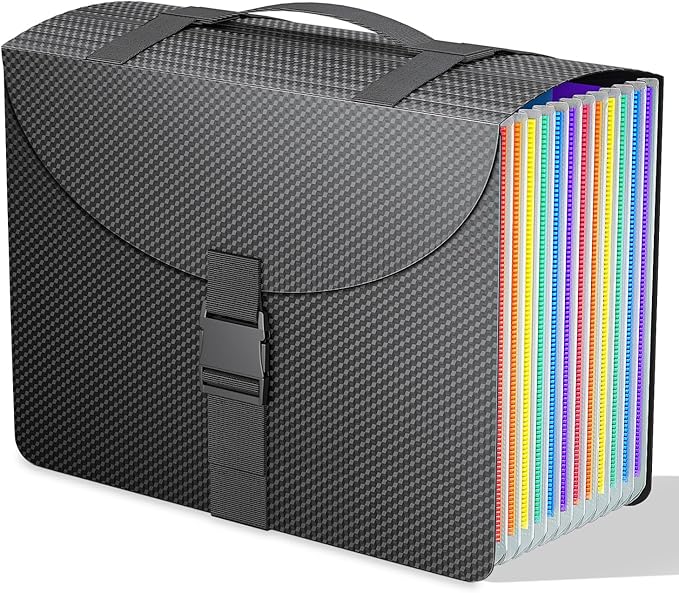 Accordion File Organizer/Expanding File Folders/Portable File Box,13 Pockets Accordian Filing Folder with Handle for Document Paper Receipt Bill Organizer,A4/Letter Size,Colored Tabs,Black Diamond