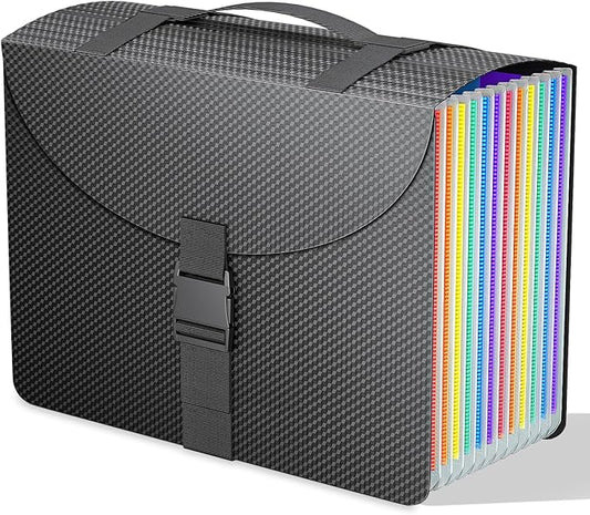 Accordion File Organizer/Expanding File Folders/Portable File Box,13 Pockets Accordian Filing Folder with Handle for Document Paper Receipt Bill Organizer,A4/Letter Size,Colored Tabs,Black Diamond
