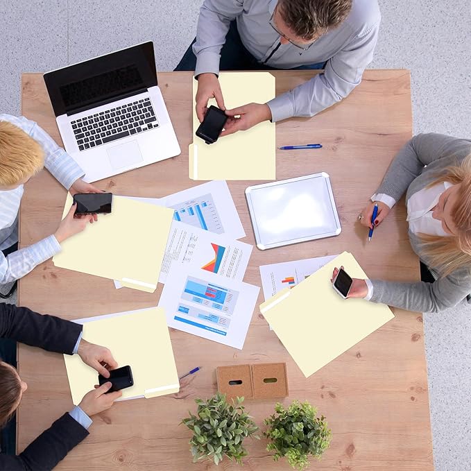 48 Pack Colored Plastic File Folders with Tabs and Sticky Labels Sturdy 1/3 Cut Tab Manila File Folders Letter Size 8. 5 x 11 Inch for Office Home Supplies Organizer Documents(Beige)