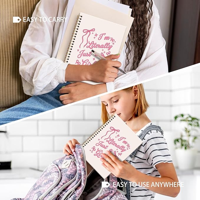 Coquette Preppy Pink Notebook Journal, I'm Literally Just a Girl Coquette Pink Bow Aesthetic Journal Notebooks for Note Taking, Girly Office Supplies, Preppy Spiral Notebook 5.5x8.3 Inch