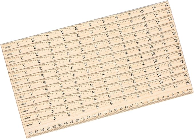 Outus 12 Pack Wood Ruler Bulk for Students Wooden School Rulers Gifts Office Classroom Measuring, 2 Scale, 12 Inch and 30 cm