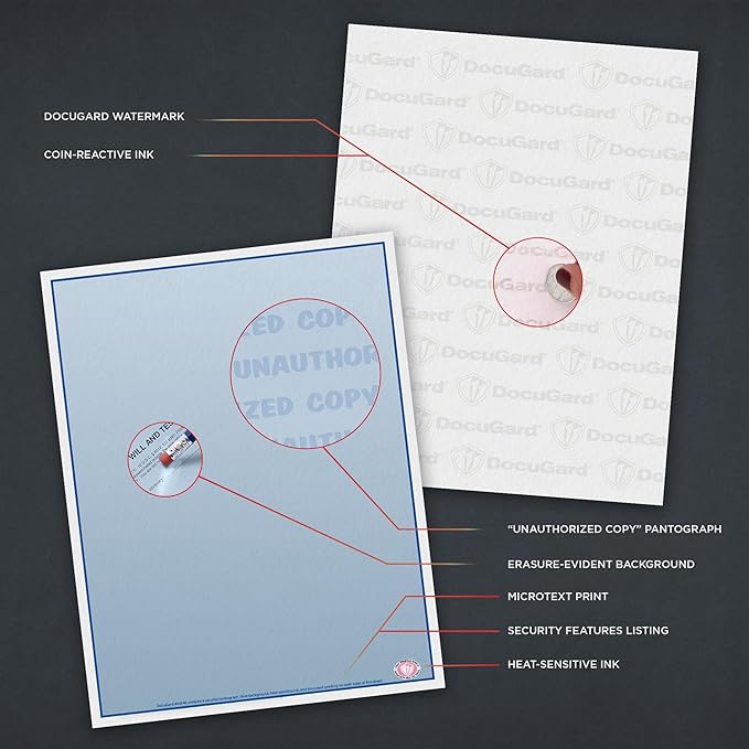 DocuGard Advanced Blue Multi-Purpose Security Paper - Fraud Prevention - 7 Security Features - Laser & Inkjet Printer Compatible - 8.5" x 11“ - 24 lb - 500 Sheets (04546)