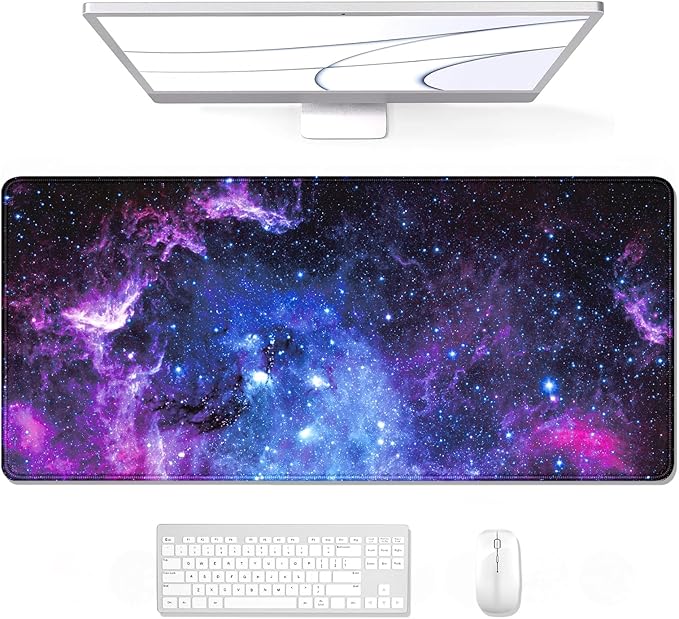 Auhoahsil Large Mouse Pad, XXL Gaming Mousepad, Desk Mat for Desktop, Thick Rubber, Big & Long Size, Stitched Edges, Full Desk Pad for Laptop & Computer, Extended 31.5 x 11.8 in, Amazing Galaxy