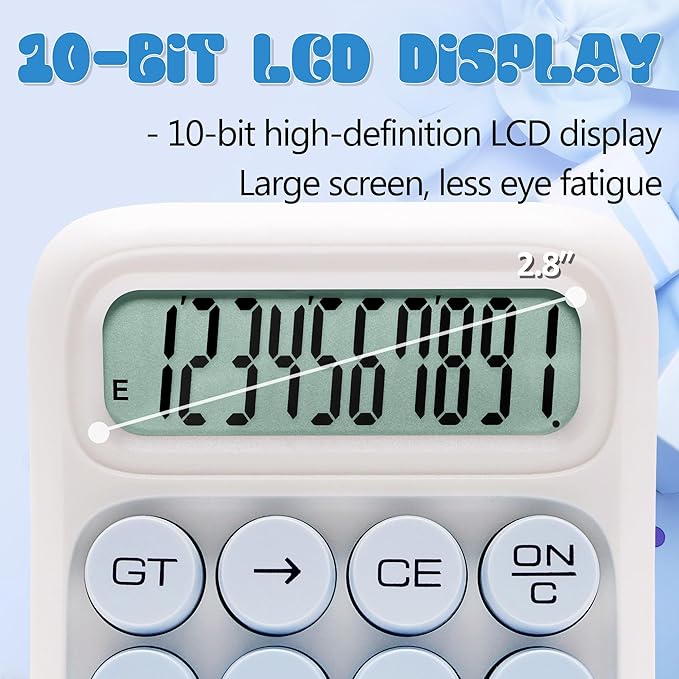 Mechanical Switch Calculator, 10 Digits, Large LCD Display, Purple, Big Buttons, Aesthetic