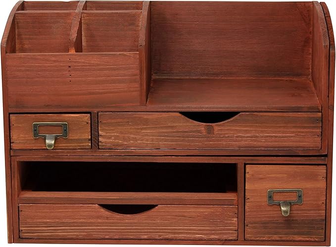 Executive Office Solutions Large Adjustable Wooden Office Desk Organizer For Desktop, Tabletop, or Counter – Wood Storage Shelf Rack – For Office Supplies, Desk Accessories, or Mail - Cherry (WO13)