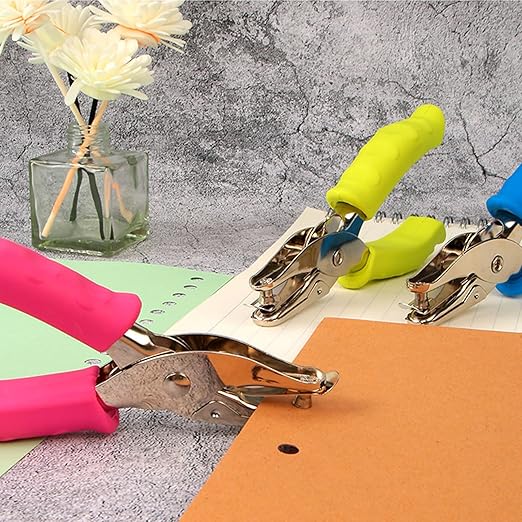 12 Pcs Single Hole Puncher, 1/4 Inch Metal Handheld Hole Punch with Soft Grip, Circle Shape Single Hole Puncher for Craft Paper Labels Greeting Cards Notebook(Multicolor)