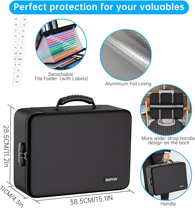 ENGPOW Fireproof File Organizer Bag with 13 Colorful Pockets Accordion File Folder,5200℉ Document Organizer Box with Lock&Labels,Multi-Layer Portable Home Safe Storage for Important Documents,Files