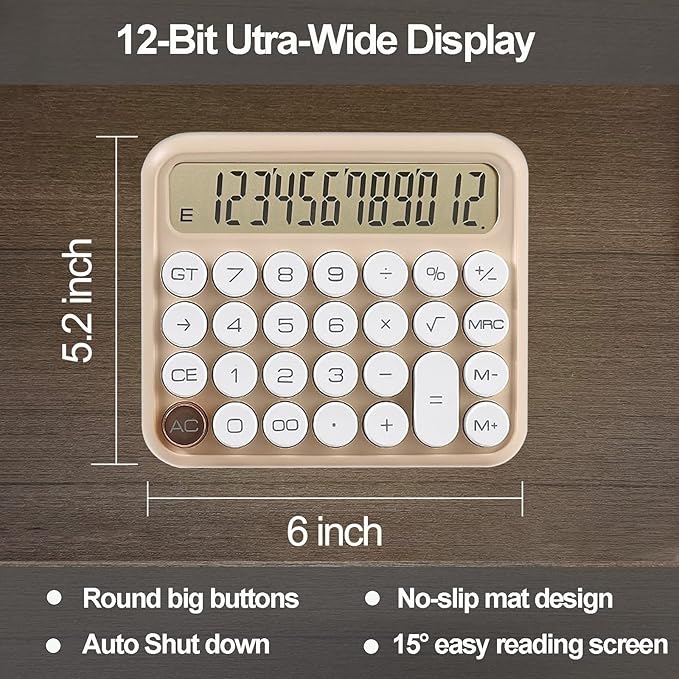 Calculators, Benkaim Desk Calculator, Basic Standard Calculator,12 Digit Large LCD Display Big Button for School, Home & Business Use, Gold Desk Accessories(Beige)
