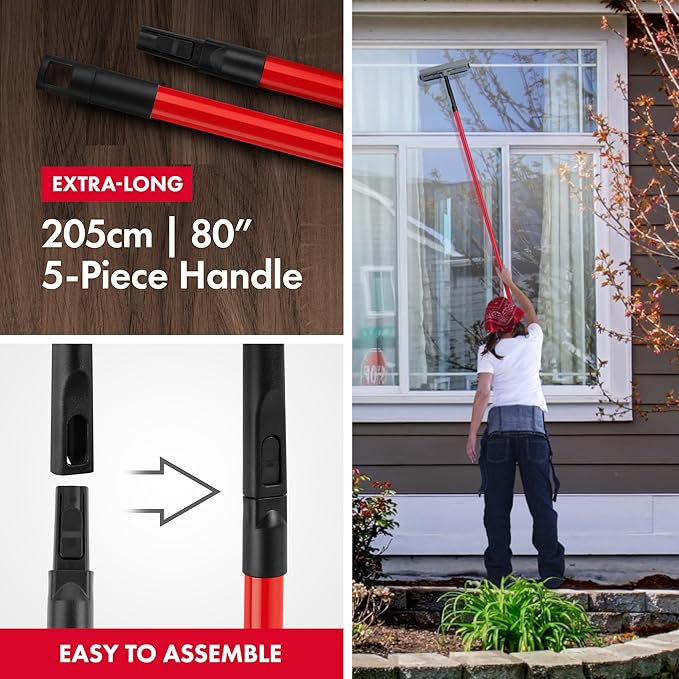 Tyroler 2-in-1 High Window Cleaner Squeegee | 12"-80" Anti-Rust Handle | 100% Silicone Scratch Free for Superior Durability and Protection