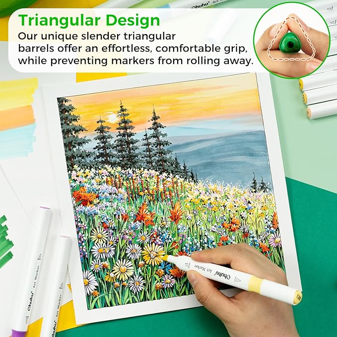 Ohuhu Brush Markers Alcohol Based: Double Tipped Art Sketch Drawing Marker for Artists Adults Beginners Coloring Landscape Architectural Design - Brush& Chisel - 48-color w/Marker Storage Case