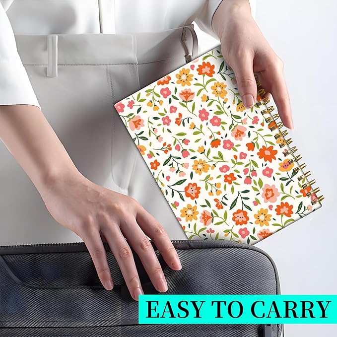 Spiral Notebook Journal for Women Men, A5 Hardcover Journal, 120 Pages Thick Paper, College Ruled Writing Notebook for School, Work & Office 8.3'' × 5.9''(Orange Flowers)
