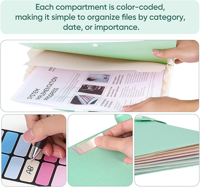 Accordion File Organizer with 7 Pockets,Eco-Friendly Wheat Straw Expanding File Folder,A4/Letter Size Portable Document Folder with Labels and Snap Closure for School Office College Supplies