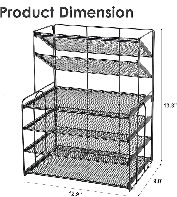 6-Tier Letter Tray Paper Organizer, Desk Organizers and Accessories, Desktop File Organizer, Office Desk Accessories for Office Supplies(Black)