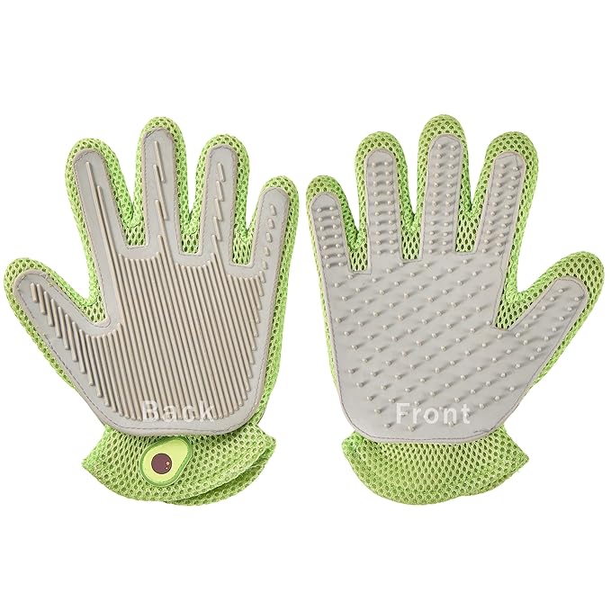 PetPals Single Pet Hair Removal Grooming Glove, Suitable for Long- and Short-Haired Dogs and Cats. Double-Sided with Pet Hair Removal and Cleaning for Furnitures. Green