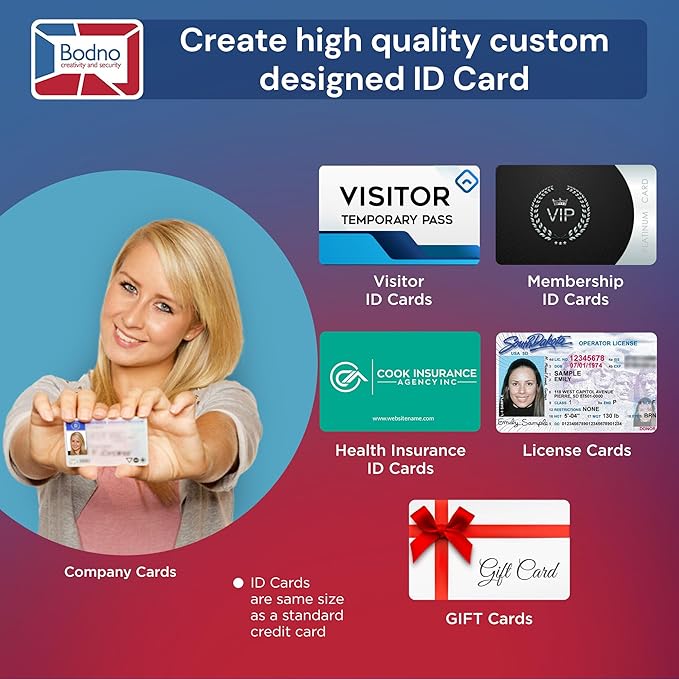 Bodno Seaory R330 Retransfer Dual Sided ID Card Printer & Complete Supplies Package ID Software and Camera - Silver Edition