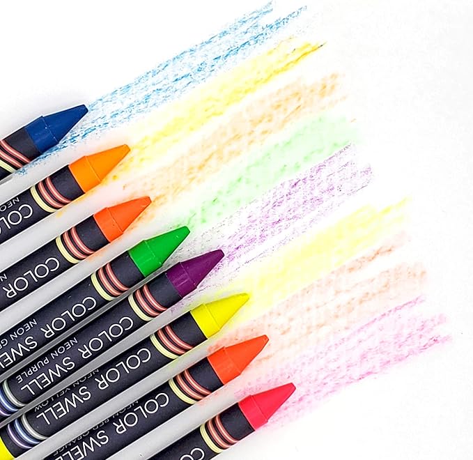 Color Swell Bulk Markers and Bulk Neon Crayons (6 Boxes of Each) - 144 Total Regular Crayons and 48 Total Broad Line Markers