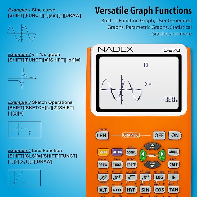 Scientific Calculator with Graph Functions for College and High School Students, Engineering, Advanced Mathematics, Calculus, Algebra, Geometery, Trigonometry, Statistics, Physics, Chemistry, Orange