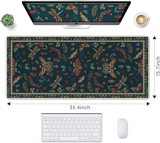 HAOCOO Desk Mat for Keyboard and Mouse, Large Mouse Pad for Desk, Non-Slip Keyboard Mat with Edge Stitching, XXL Mouse Pad for Office (Dark Green)