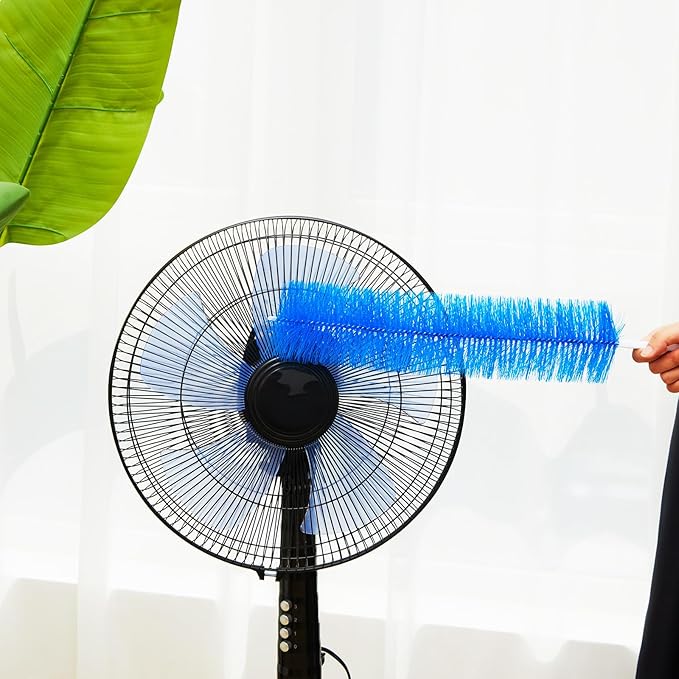 Sliner 2 Pcs Cobweb Duster Bendable Fan Duster Plastic Dust Cleaner Microfiber Head Ceiling Brush Reusable Dirt Remover for Fan Air Conditioning Home Vents Shutters (Blue)