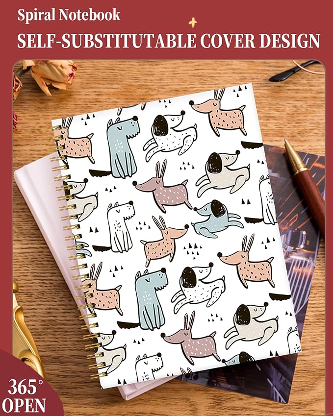 Spiral Journal Notebook for Women,A5 College Ruled Notebooks 6"x 8.4",120 Pages Lined Journal with Premium Thick Paper,Perfect for School Office Home Gifts(Cute Dogs)