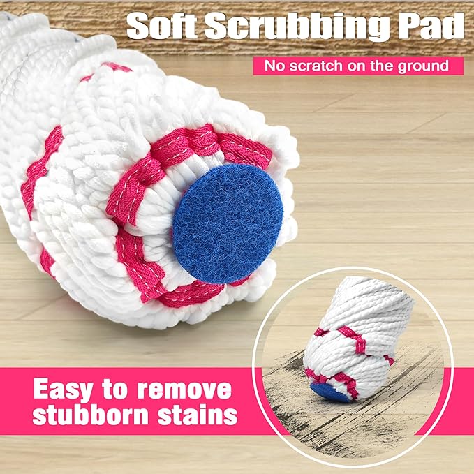 NEWE Self Wringing Twist Mop for Floor Cleaning, Upgraded 18-inch Wide Microfiber Mops, 55 inches Long Handle Wet Dry Kitchen Easy Squeeze String Mop for Wood, Hardwood, Tile, Marble (Rose Red)