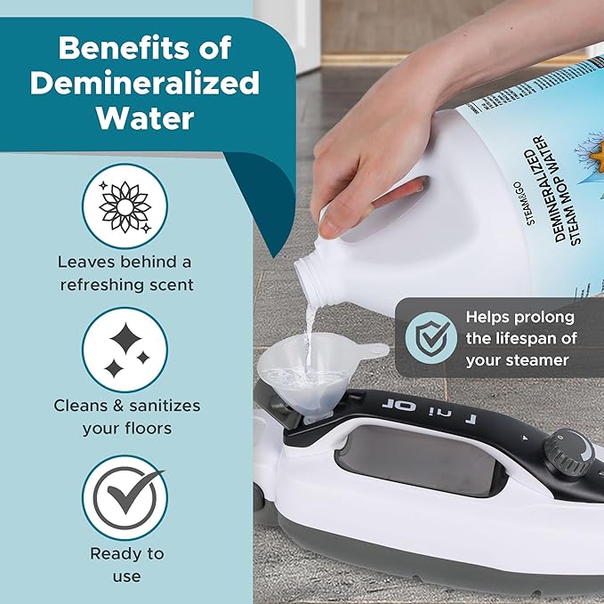 Steam & Go Demineralized Water - Multisurface Cleaner, PVC-Free Ready-to-Use for Mops & Floor Steamers - Ideal for Kitchen, Bathroom, & Home Surfaces - Clean Ocean Scent - 128 fl oz (1 gal)