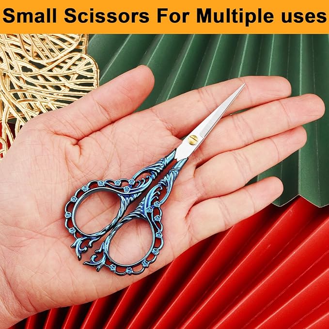 4.7 INCH Small Sewing Scissors,Embroidery Scissors With Cover,Sharp pointed tip,Travel Scissors In A Pouch,Mini Stainless Steel Crochet Scissors for Craft Art Work Color BLUE