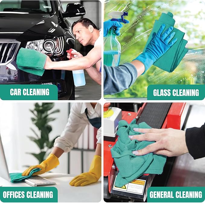 Premium Green Huck Towels – (12 Pack) 15 x 27 inches 100% Cotton Bulk Towel for General Cleaning, Auto Shop, and Hospital Use, Super Absorbent, Machine Washable Cloth