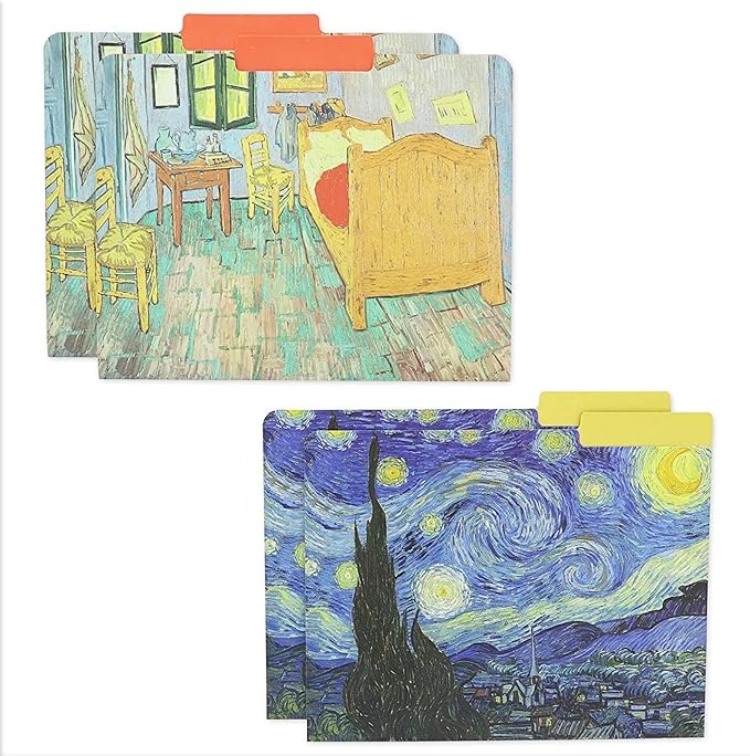 The Gifted Stationery File Folders - 12 Pack, Letter Size, Multicolor Van Gogh Floral with 1/3 Cut Tabs - Decorative File Folders for Office Supplies for Document Organization