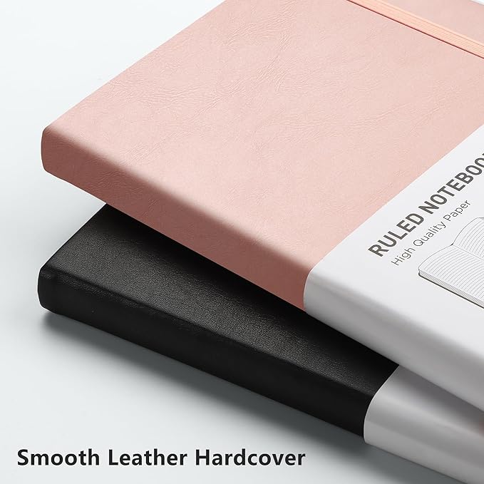 RETTACY Lined Journal Notebook, 192 Numbered Pages, A5 Medium Size (5.7'' x 8.3''), for Men & Women, Journaling, Writing, Work & Office, Leather Hardcover, 100 GSM Thick Paper (Rose Gold)