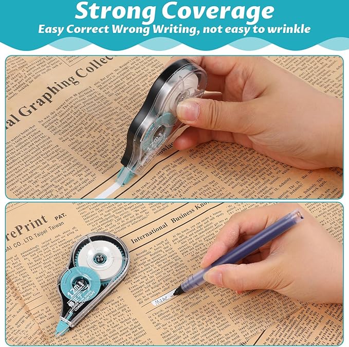 simarro 48 Pack White Correction Tape, 0.2 Inch x 39.4 Feet Easy To Use Classroom Correction Tape Wipe out Applicator Translucent Dispenser Shows for School Office Note Journal