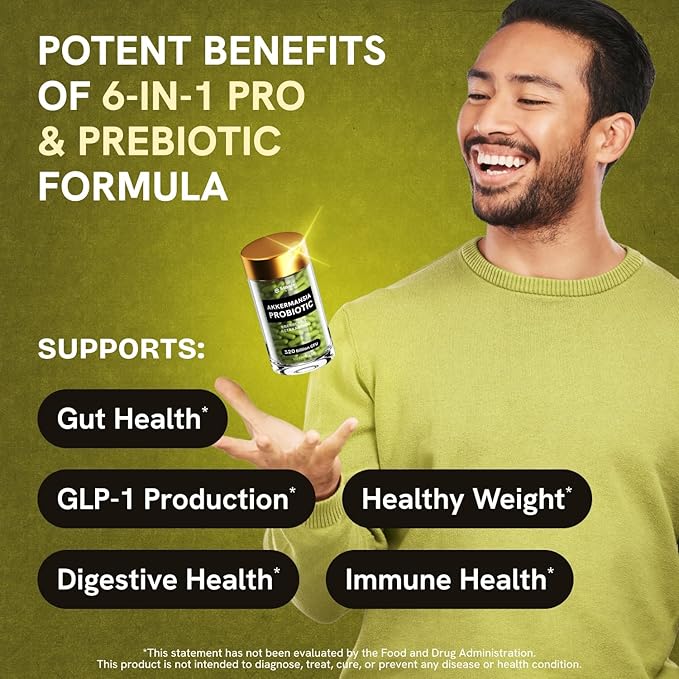 Akkermansia Muciniphila Probiotics 320 Billion CFU| GLP-1 Probiotic and Prebiotic | Akkermansia Probiotics for gut health | Inulin Prebiotic Fiber Capsules Astaxanthin & Berberine & Chromium 240 count