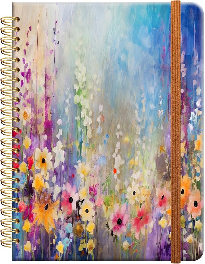 Ruled Spiral Writing Notebook,A5 Hardcover Lined College Journal for Women Lady Girl,Strong Twin-Wire Binding with Premium Paper,8.4" X 6",Perfect for School,Office,Home Gifts(pink purple spring