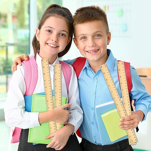 100 Pack Wooden Ruler 12 Inch, Rulers Bulk for Classroom, Wood Ruler with Centimeters and Inches, 2 Scale Measuring Rulers for Kids Students Teacher, Ideal Back to School Office Home Supplies