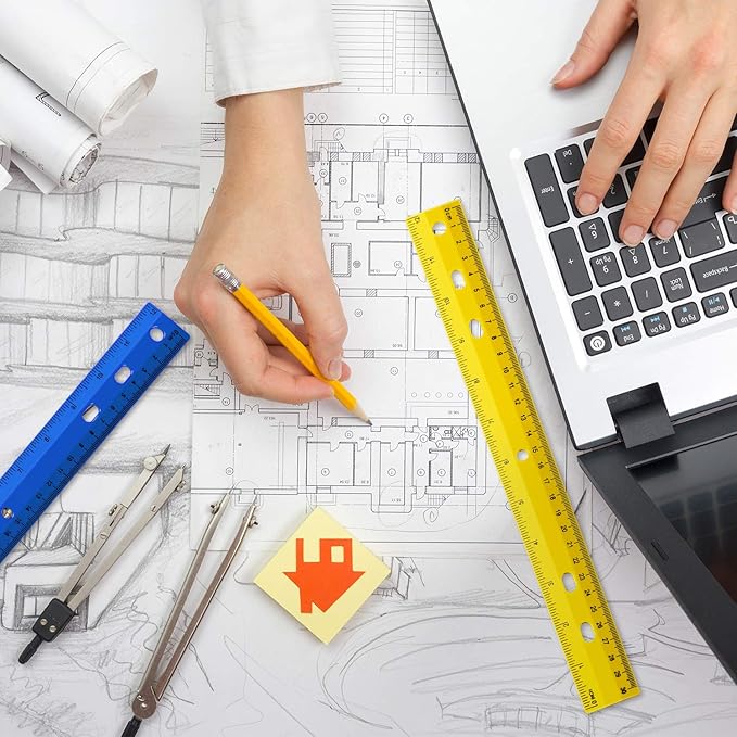 Chuangdi 20 Pieces 12 Inch Rulers Bulk Plastic Colorful Rulers for Kids Student Classroom School Office (Colorful,6 Hole)