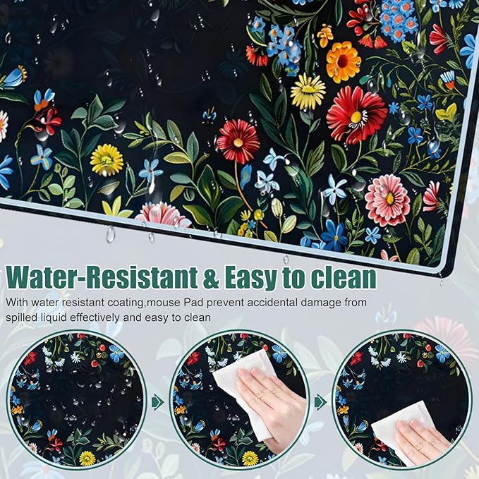 Desk Mat, Large Mouse Matt for Desktop, Women Deskpad Mat, XXL Big Mouse Pad for Desk, Anti-Slip Mousepad with Stitched Edges, Keyboard Pad Mouse Mat Cover for Computer 35.4×15.7 in, Bright Flower