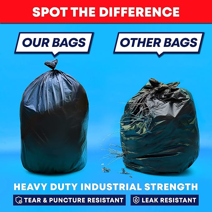 Tasker Contractor Garbage Bags 55 Gallon Heavy Duty 3 Mil (32 Count w/Ties) 60 Gal Contractor Bags 3 Mil. 55 Gallon Heavy Duty X-Large Black Trash Bags 50 Gal,