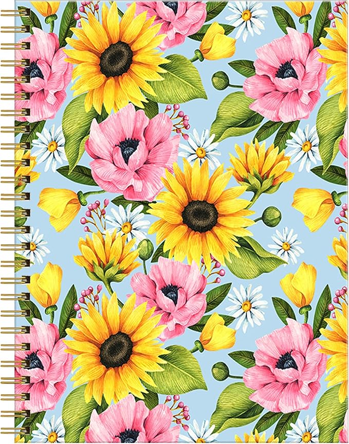 Spiral Journal Notebook for Women,A5 College Ruled Notebooks 6"x 8.4",120 Pages Lined Journal with Premium Thick Paper,Perfect for School Office Home Gifts(Sunflower Daisy)