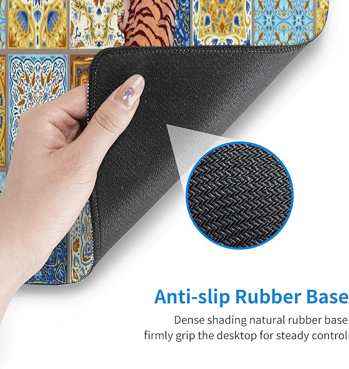 Mexican Tile Tiger Large Mouse Pad, Vintage Aesthetic Gaming Desk Mat, XL Keyboard Desk Pad Mat for Desktop, 31.5"x11.8" Non-Slip Base Big Mousepad with Stitched Edges