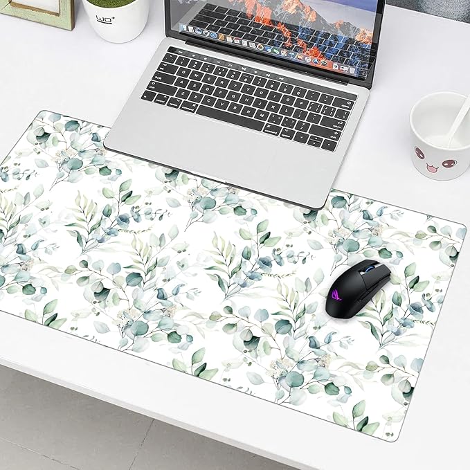 Floral Mouse Pad Protector, Stitched Edges, Large Office Mat, Non-Slip Blotter, Laptop Desk Pad, Flower Writing Pad for Home and Office (XXL)