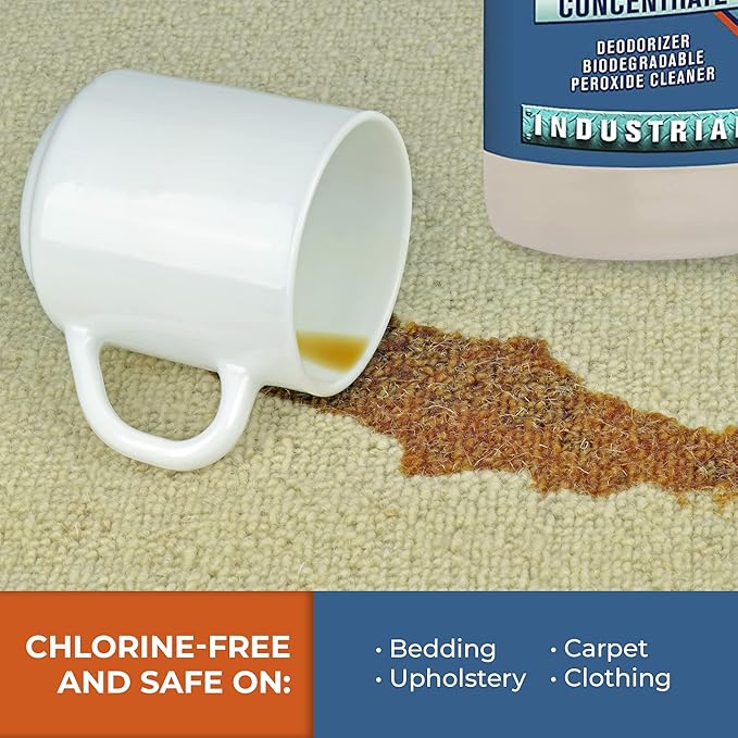 Chem-Girl OxyPro Concentrated Multi-Purpose Surface Cleaner to the Rescue - Chlorine-Free, Oxygen-Powered Stain & Odor Remover, 5 Percent Hydrogen Peroxide (H2O2), 1 Quart, 2-Pack