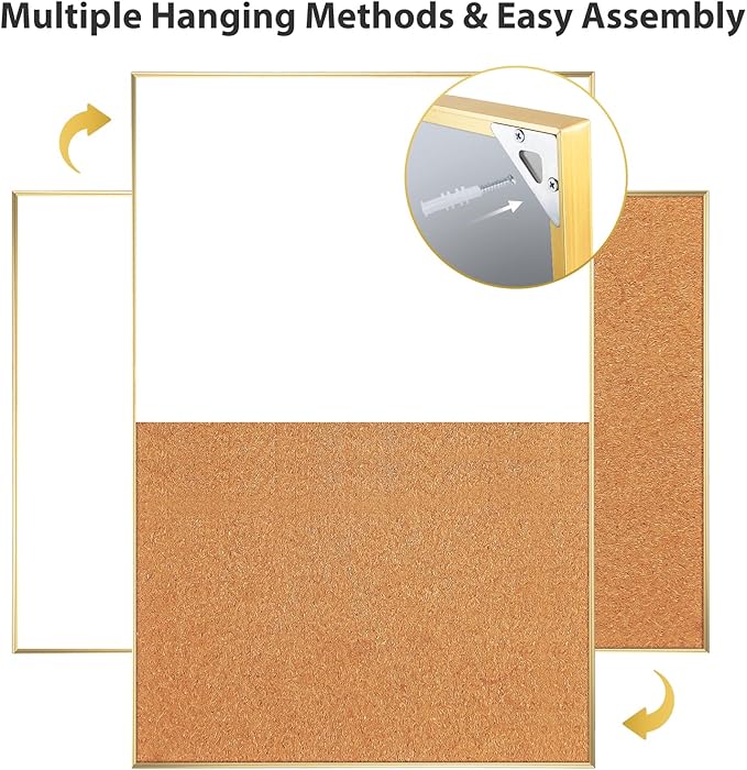 ARCOBIS Cork Board White Board Combo, 36 x 24 Inch Bulletin Board-Gold Frame, Magnetic Dry Erase Board & Corkboard for Wall, Vision Board for Home, Office, School