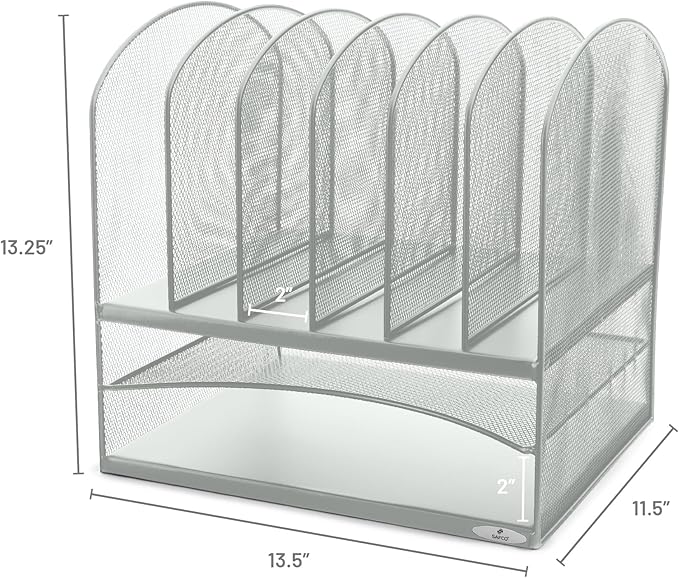 Safco Onyx Desk Organizer with 6 Vertical & 2 Horizontal Trays, File Organizer for Home, Office, Classroom & More, Steel Mesh Construction