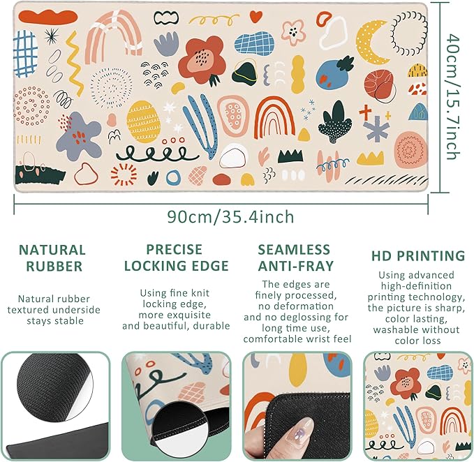Large Mouse Pad Creative Cartoon Doodle Extended Gaming Mouse Pad Desk Mat Stitched Edges Mousepad Non-Slip Rubber Base Keyboard Pad for Laptop Computer PC 35.4 x 15.7 inches