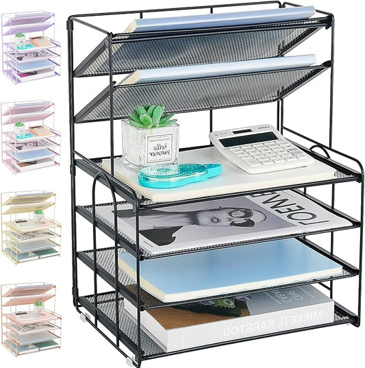 6-Tier Letter Tray Paper Organizer, Desk Organizers and Accessories, Desktop File Organizer, Office Desk Accessories for Office Supplies(Black)