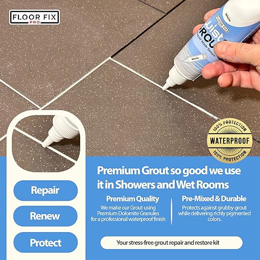 Floor-Fix Pro - Twist & Grout Repair Kit - Premixed & Waterproof Fast Tile Grout Reviver - Bathroom, Shower, Kitchen (White, 8.8 Fl Oz)