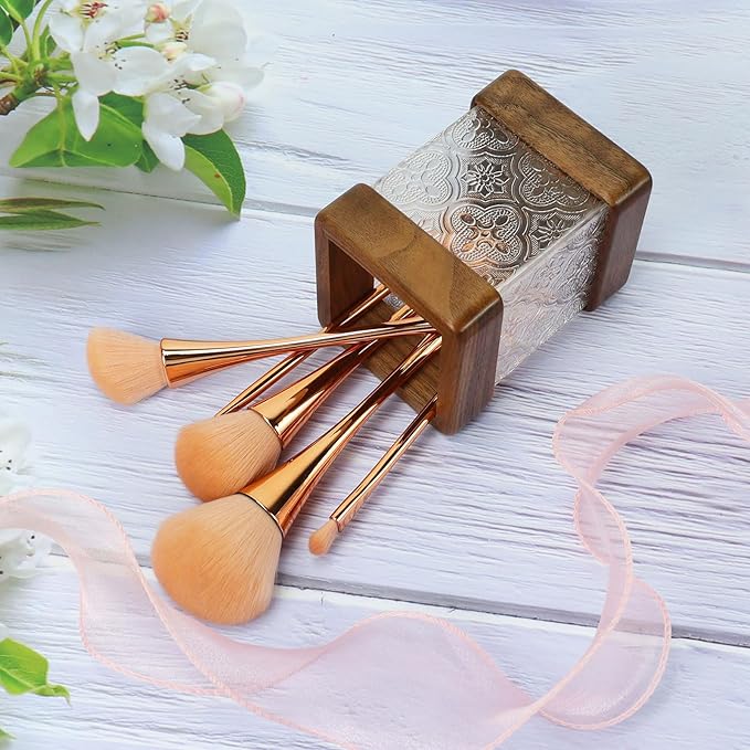 MultiBey Walnut Wooden Pencil Holder, Clear Acrylic and Wood Pen Holder, Black Walnut Desktop Pencil Cup Stand Wood Desk Accessory Organizer for School Office Home Supplies