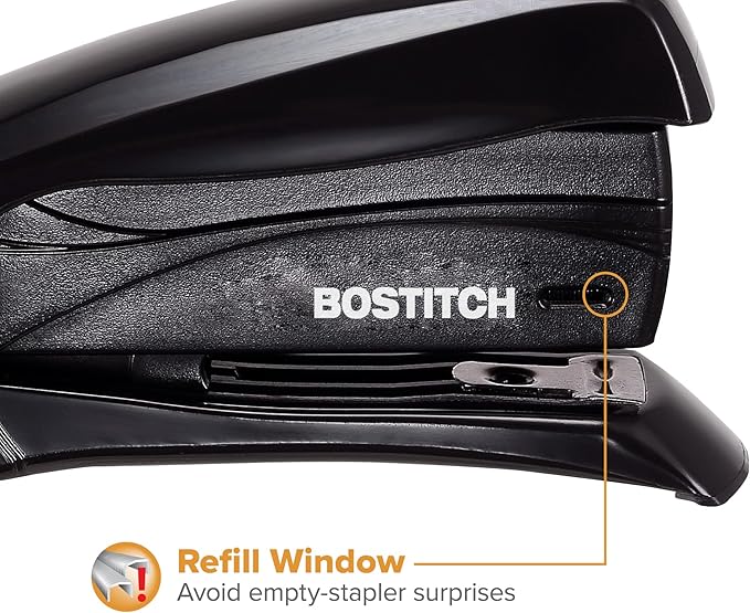 Bostitch Office Inspire Stapler, 15 Sheet Capacity, One Finger Use, No Effort, Spring Powered Stapler, Black (Pack of 2)