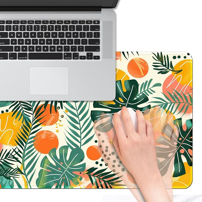 Tropical Leaves Large Mousepad 31.5 x 15.7 inch, XXL Waterproof Desk Mat Gaming Mouse Pad, Aesthetic Flowers Desktop Mat, Laptop Pad, Computer Writing Mat for Home Office Desk Decor