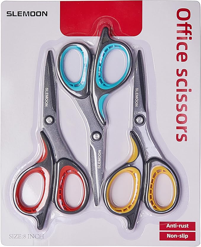 3 Pack 8" Titanium All Purpose Scissors, Non-Stick,Professional Stainless Steel,Comfort Grip Handles for Office, Crafting, School & Home